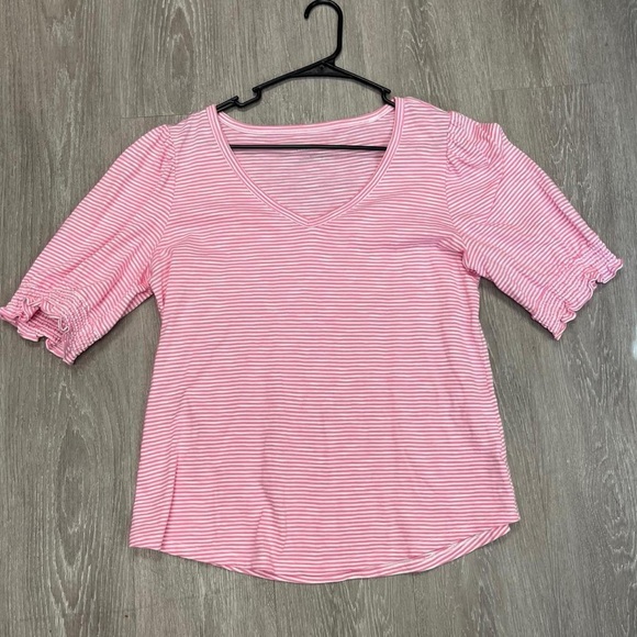 Talbots Pink and White Striped Short Sleeve Tee - Picture 2 of 3